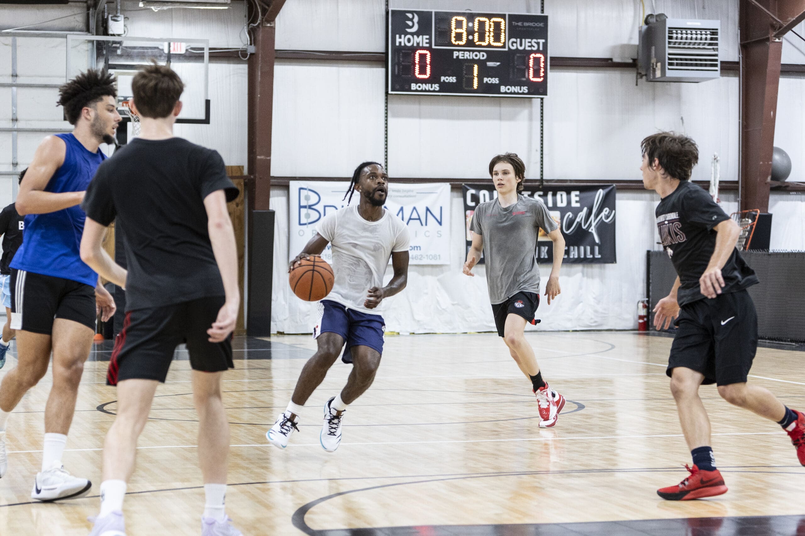 High school boys on basketball court at The Bridge Edwardsville